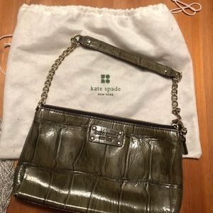Kate Spade purse green snakeskin like new chain strap w duster bag
